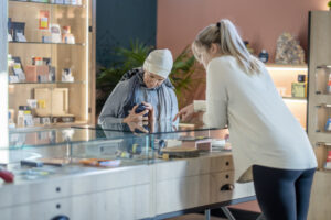 Senior Woman with Cancer Shopping for Cannabis