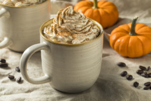 Sweet Autumn Pumpkin Spice Latte Coffee with Whipped Cream