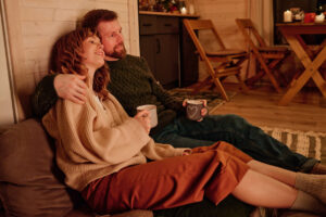 Caucasian Couple Relaxing In Evening