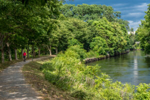The Northern Canal Walkway, which includes the Great River Wall) has fantastic views along the Canal on one side and the Merrimack River on the other.